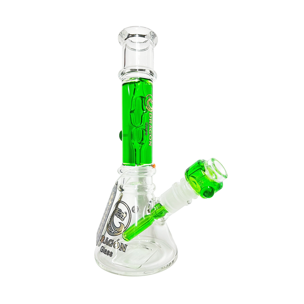 Dragon - Glass Water Pipe - Glycerin Filled w/Chain Style Perc & Straight Neck - 621G - 10.2IN - Assorted Colors - DGD-099