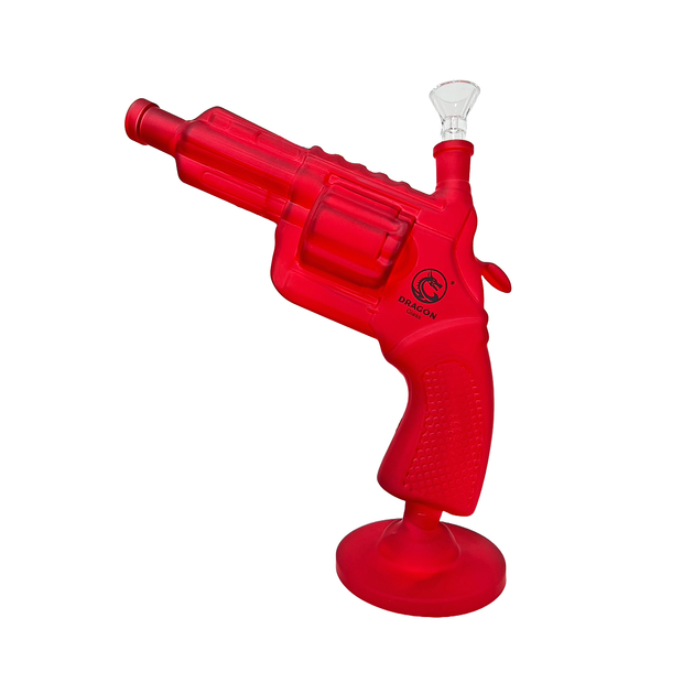 Dragon - Glass Water Pipe - Hand Gun Body Design w/Inclined Neck - 390G - 9.75IN - Assorted Colors - DGE-328