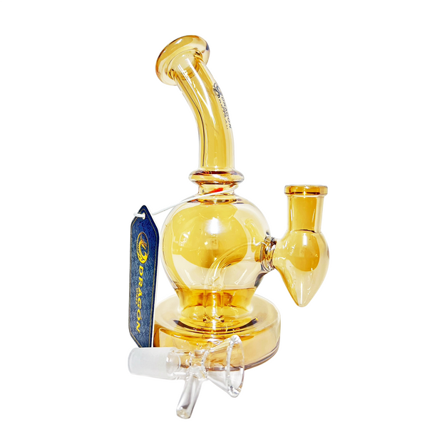 Dragon - Glass Water Pipe - Thick Base Globe Body Design w/Slightly Bent Neck & Fixed Downstem - 195G - 6.5IN - Assorted Colors - DGE-351