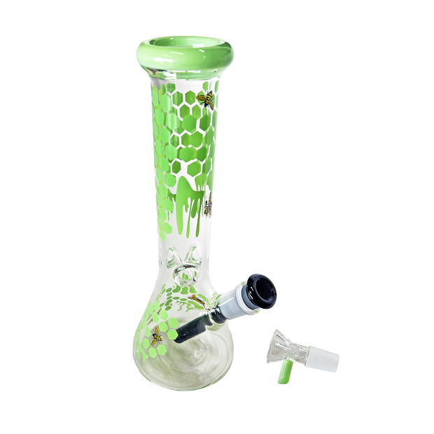 Glass Water Pipe - Thick Breaker Base Honeybee Design w/Ice Catcher & Diffused Downstem - 399G - 10 IN - ES-215