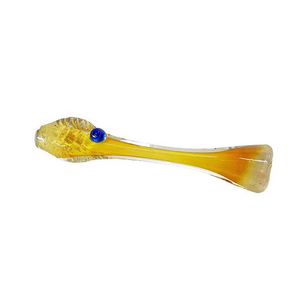 Glass Hand Pipe - Leaf Emblem Yellow Fumed Chillum - 30G - 4.5IN - Assorted Colors - S134
