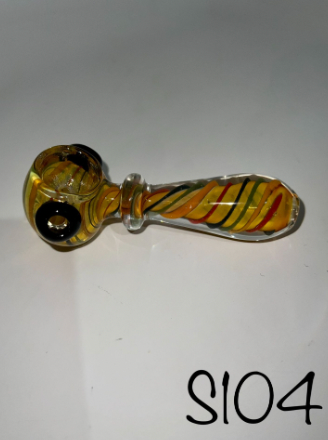 Glass Hand Pipe - Fumed Rasta Spiral Spoon - 70G - 3.5IN - Assorted Colors - S104