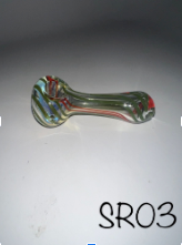 Glass Hand Pipe - Spoon w/Color Lines - 54G - 3.5IN - Assorted Colors - SR03