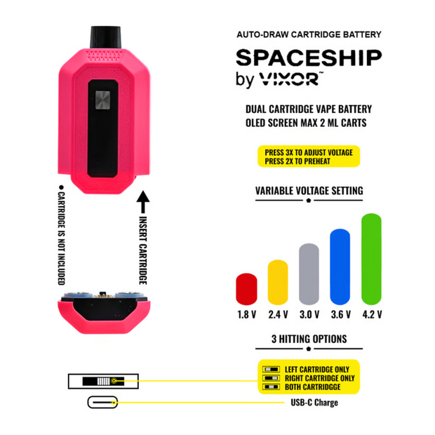 VIXOR - Spaceship Dual Cartridge 510 Battery - 650mAh - Assorted Colors - 10 Count Case