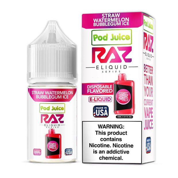 Pod Juice x Raz - Straw Watermelon Bubblegum Ice Nicotine Salt - 30mL