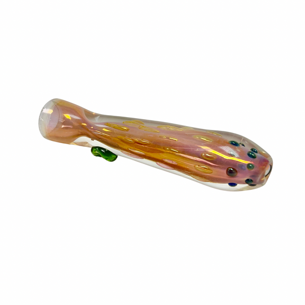 Glass Hand Pipe - Chillum w/Gold Fumed Dots & Marble - 32G - 3IN - Assorted Colors - SR19